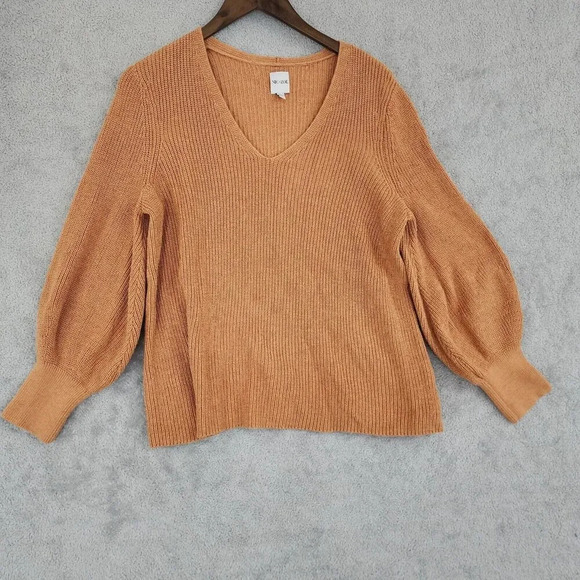 Nic+Zoe Womens V-Neck Pullover Sweater Balloon Long Sleeve Large 23CT - Picture 1 of 6